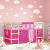 Cama alta para niños con cortinas madera pino rosa 90x200 cm