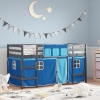 Cama alta para niños con cortinas madera pino azul 90x200 cm