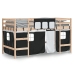 Cama alta niños con cortinas madera pino blanco negro 90x190 cm