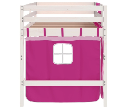 Cama alta para niños con cortinas madera pino rosa 90x190 cm