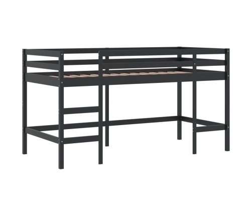 Cama alta niños con cortinas madera pino blanco negro 90x190 cm