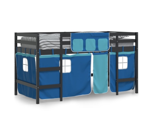 Cama alta para niños con cortinas madera pino azul 90x190 cm