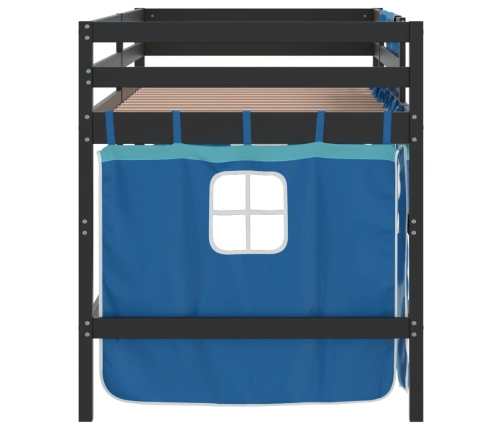 Cama alta para niños con cortinas madera pino azul 90x190 cm