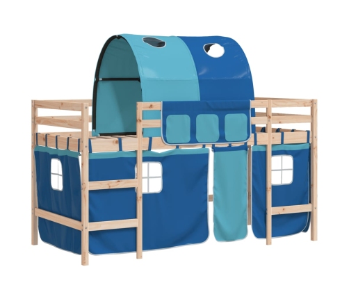 Cama alta para niños con túnel madera pino azul 80x200 cm