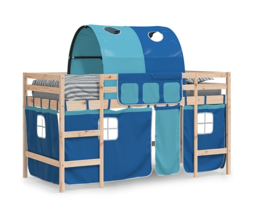 Cama alta para niños con túnel madera pino azul 80x200 cm