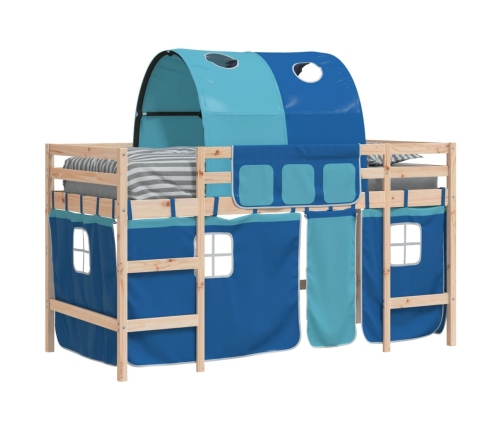 Cama alta para niños con túnel madera pino azul 80x200 cm