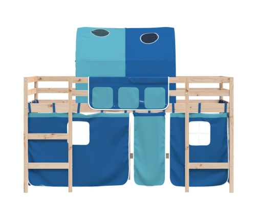 Cama alta para niños con túnel madera pino azul 80x200 cm