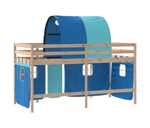 Cama alta para niños con túnel madera pino azul 80x200 cm