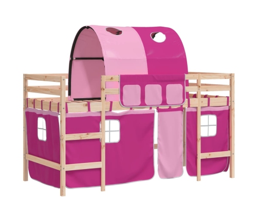 Cama alta para niños con túnel madera pino rosa 80x200 cm