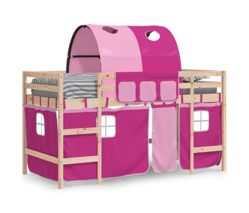 Cama alta para niños con túnel madera pino rosa 80x200 cm