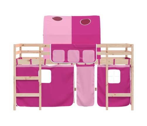 Cama alta para niños con túnel madera pino rosa 80x200 cm