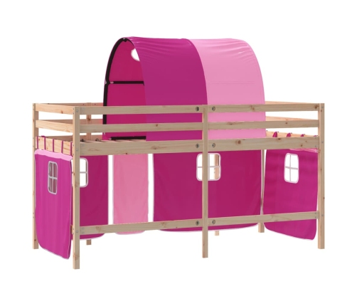 Cama alta para niños con túnel madera pino rosa 80x200 cm