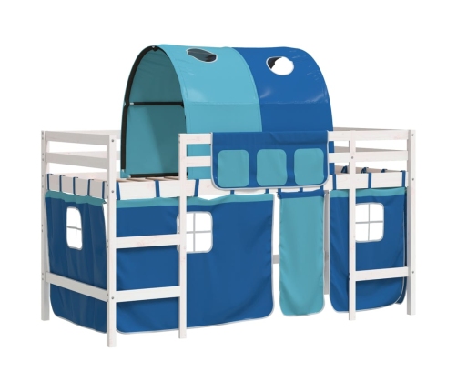 Cama alta para niños con túnel madera pino azul 80x200 cm