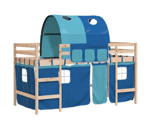 Cama alta para niños con túnel madera pino azul 90x200 cm