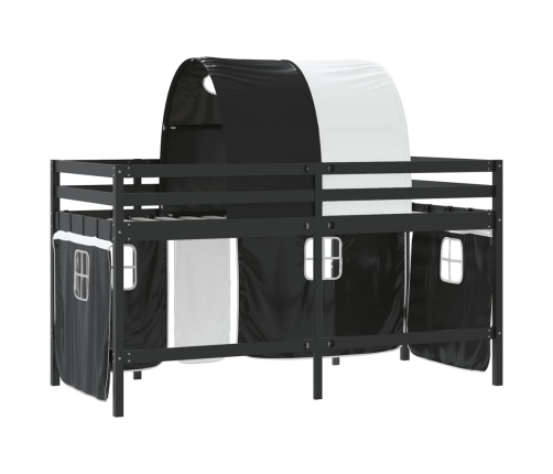 vidaXL Cama alta niños con túnel madera pino blanco negro 90x200 cm