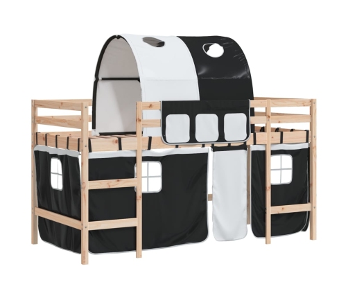 Cama alta niños con túnel madera pino blanco negro 90x190 cm