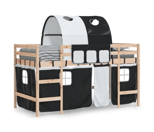 Cama alta niños con túnel madera pino blanco negro 90x190 cm