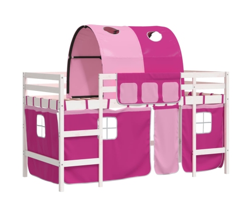 Cama alta para niños con túnel madera pino rosa 90x190 cm