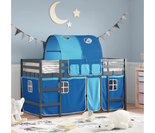 Cama alta para niños con túnel madera pino azul 90x190 cm