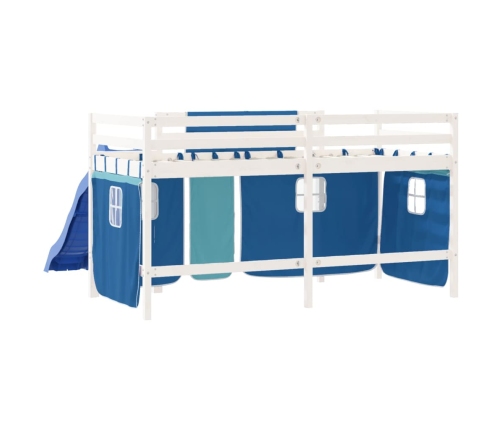 Cama alta para niños con cortinas madera pino azul 80x200 cm