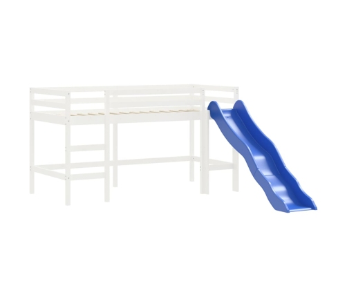 Cama alta para niños con cortinas madera pino azul 80x200 cm