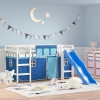 Cama alta para niños con cortinas madera pino azul 80x200 cm