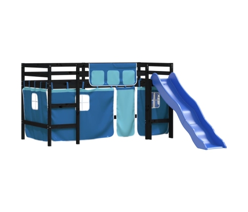 Cama alta para niños con cortinas madera pino azul 80x200 cm