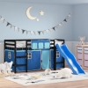 Cama alta para niños con cortinas madera pino azul 80x200 cm