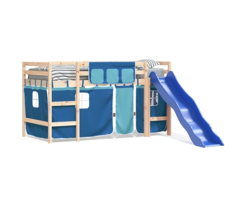 Cama alta para niños con cortinas madera pino azul 90x200 cm