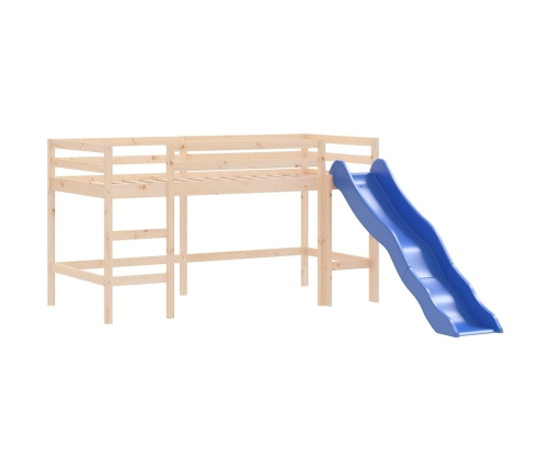 Cama alta para niños con cortinas madera pino azul 90x200 cm