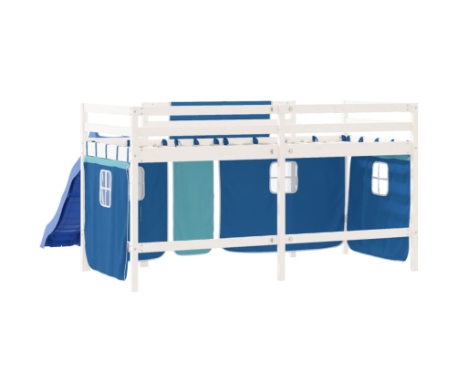 Cama alta para niños con cortinas madera pino azul 90x200 cm