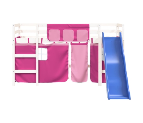 Cama alta para niños con cortinas madera pino rosa 90x200 cm