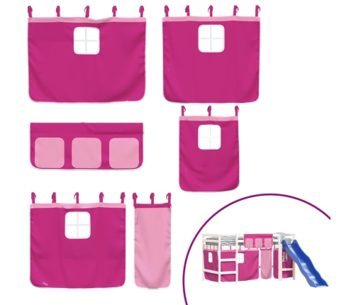 Cama alta para niños con cortinas madera pino rosa 90x200 cm