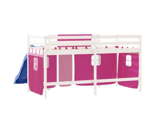 Cama alta para niños con cortinas madera pino rosa 90x190 cm