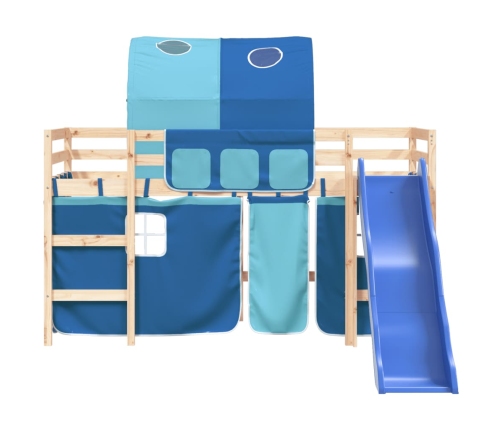 Cama alta para niños con túnel madera pino azul 80x200 cm