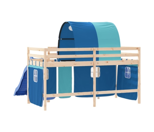 Cama alta para niños con túnel madera pino azul 80x200 cm