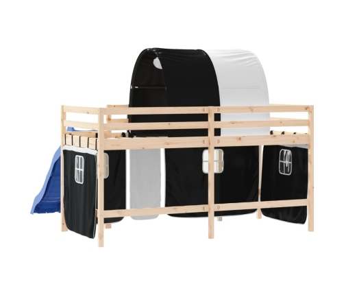 vidaXL Cama alta niños con túnel madera pino blanco negro 90x190 cm