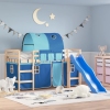 Cama alta para niños con túnel madera pino azul 90x190 cm