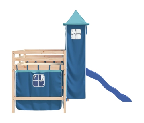 Cama alta para niños con torre madera pino azul 80x200 cm