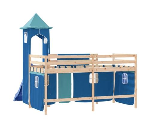 Cama alta para niños con torre madera pino azul 80x200 cm