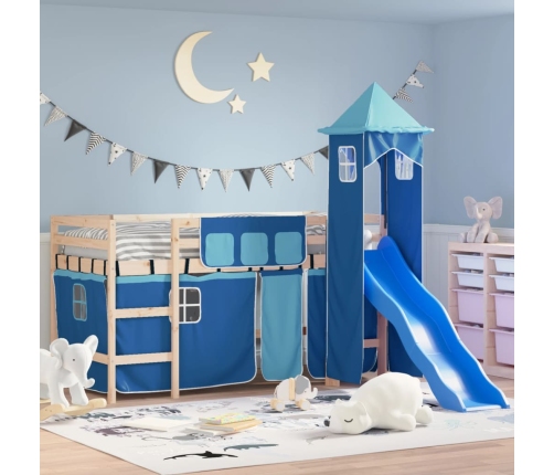 Cama alta para niños con torre madera pino azul 80x200 cm