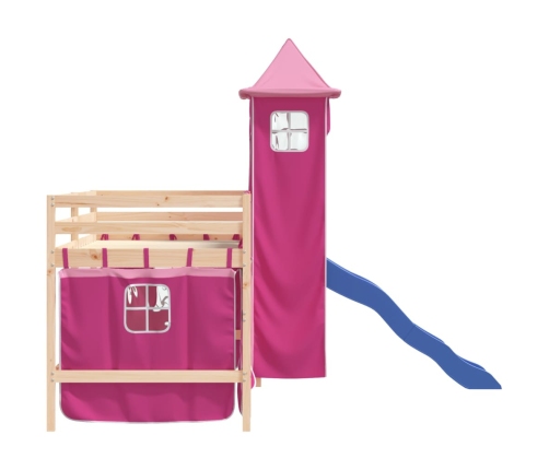 Cama alta para niños con torre madera pino rosa 80x200 cm