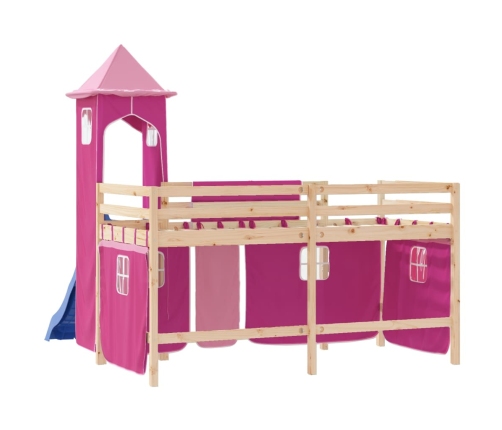 Cama alta para niños con torre madera pino rosa 80x200 cm