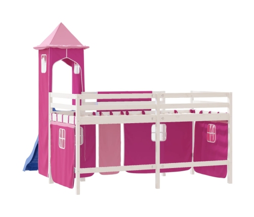 Cama alta para niños con torre madera pino rosa 80x200 cm