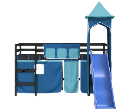 Cama alta para niños con torre madera pino azul 80x200 cm