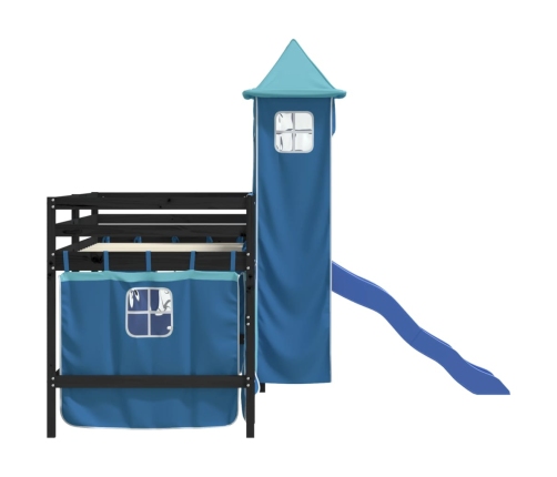 Cama alta para niños con torre madera pino azul 80x200 cm