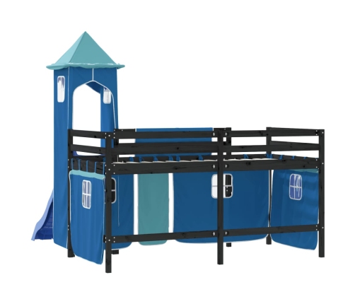 Cama alta para niños con torre madera pino azul 80x200 cm