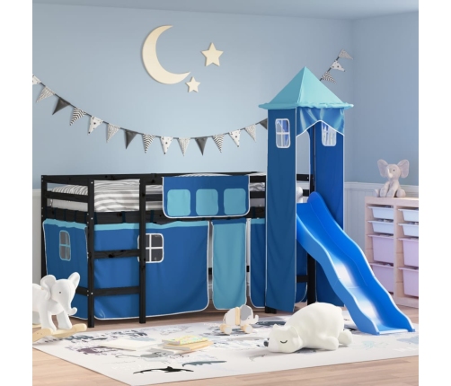 Cama alta para niños con torre madera pino azul 80x200 cm