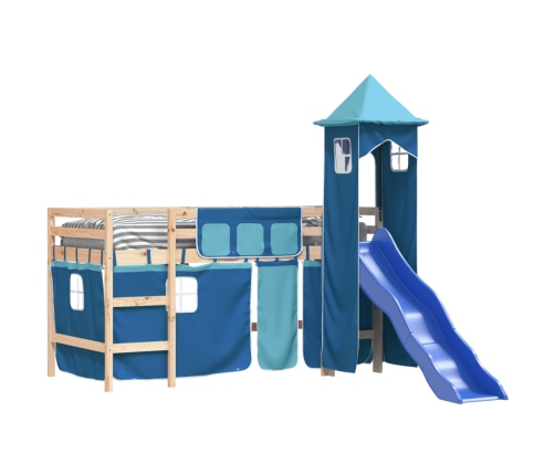 Cama alta para niños con torre madera pino azul 90x200 cm