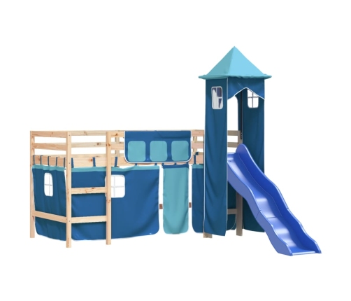 Cama alta para niños con torre madera pino azul 90x200 cm